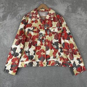 Drapers & Damons Floral Jacket Womens Large Red Abstract Print Gold Chain Detail